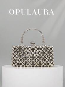OpulAura 春季新款枪灰色仿珍珠手提包，女士派对手拿包，适合宴会、鸡尾酒会、婚礼及其他场合 - 槍色 - 查看 1