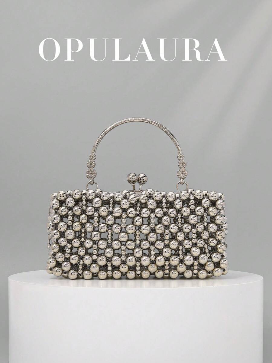 OpulAura 春季新款枪灰色仿珍珠手提包，女士派对手拿包，适合宴会、鸡尾酒会、婚礼及其他场合 - 槍色 - 查看 1