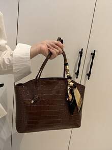 新款奢华纯色百搭女士单肩手提包 - 咖啡 - 查看 5