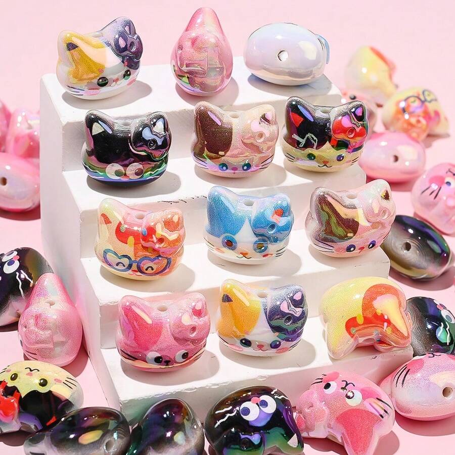 5 hạt nhựa acrylic bóng 3D hình mèo dễ thương, kích thước 20*23mm, nhiều màu sắc, thích hợp làm vòng tay, vòng cổ, bông tai, móc khóa DIY, trang trí bút đính hạt và các đồ trang sức thủ công khác.