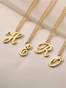 1件装A-Z字母吊坠项链，女士款，18K镀金不锈钢字母链吊坠项链，时尚生日珠宝礼物 - 金黃色 - 查看 8