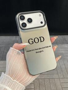 1pc "GOD" Christian Slogan New PC Hard Bottom Transparent Soft Edge High-End Full Coverage Hard Phone Case With Camera Lens Protection Design, Inspirational "Just Help Me Through It" Printed Phone Case, Compatible With IPhone & Galaxy Phones, Fits 11, 17 Pro Max, 15, Galaxy - Black - View 1