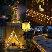 ¡Recomendado* 12m100led String Luces Solares Para Exterior,fiestas¡Top de Temporada - Dorado - Ver 7