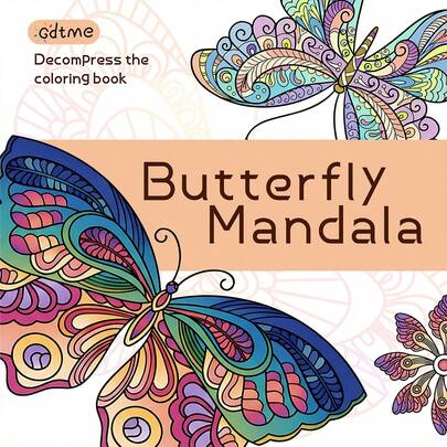 GDTME "Mandala Series": 1pc Adult Coloring Book, 24 Pages Of Thick Paper, 7.9'*7.9', Includes 1 Random Greeting Card. The Cover Features A Gradient Color Design Showcasing The Artistic Beauty Of Butterfly Mandalas. The Interior Pages Feature Various Styles Of Butterfly Line Art, Ranging From Symmetrical Geometric Patterns To Dreamy Scroll Motifs And Delicate Floral Clusters