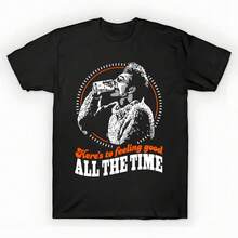Aquí está para sentirse bien todo el tiempo - Camiseta impresa divertida de gran tamaño unisex, camiseta gráfica casual negra sólida, esencial de verano para capas, tallas S-3XL - Negro - Ver 1