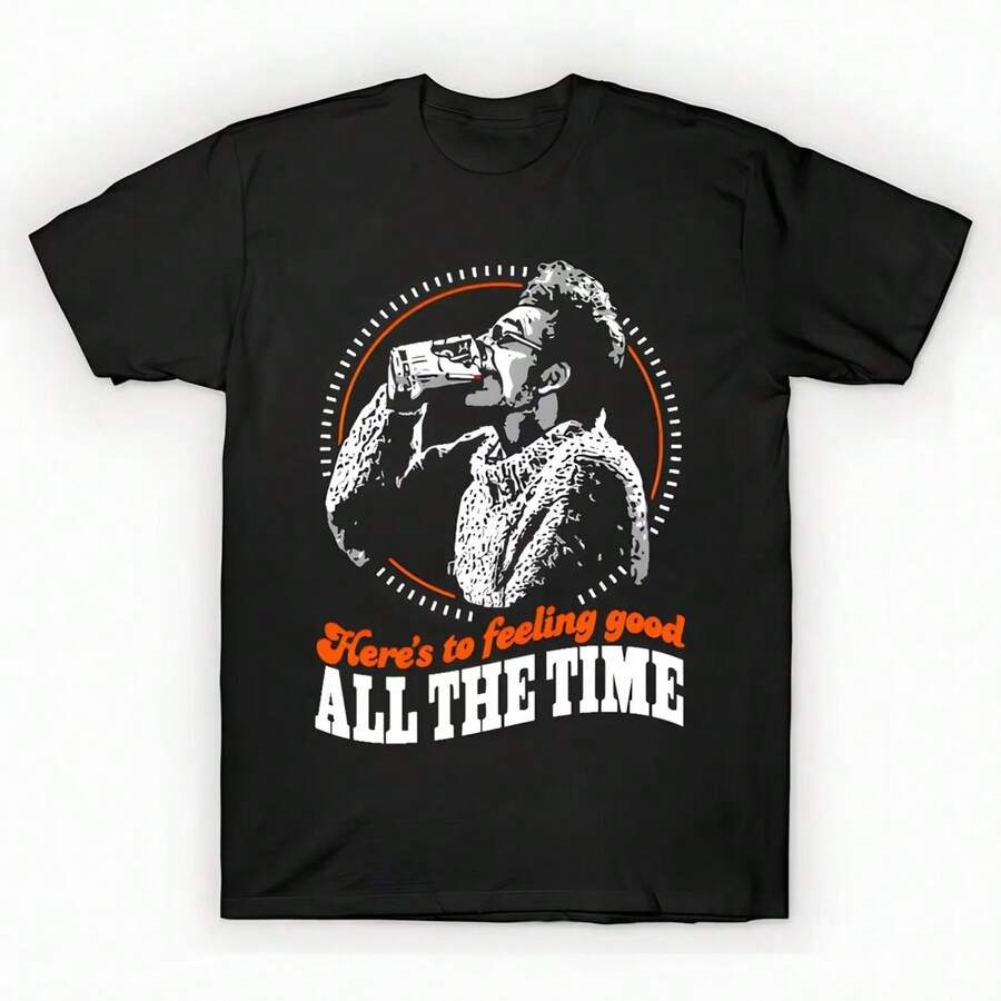 Aquí está para sentirse bien todo el tiempo - Camiseta impresa divertida de gran tamaño unisex, camiseta gráfica casual negra sólida, esencial de verano para capas, tallas S-3XL - Negro - Ver 1