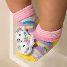 Meias Dallf Newborn Animal-Shaped Slipper Socks For Maternity, Durable Cotton, Comfortable, Dallf - 粉紅色/黃色 - 查看 1