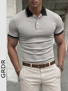 GRDR Men's Casual Solid Color Short Sleeve Polo Shirt For Summer - Light Grey - View 2