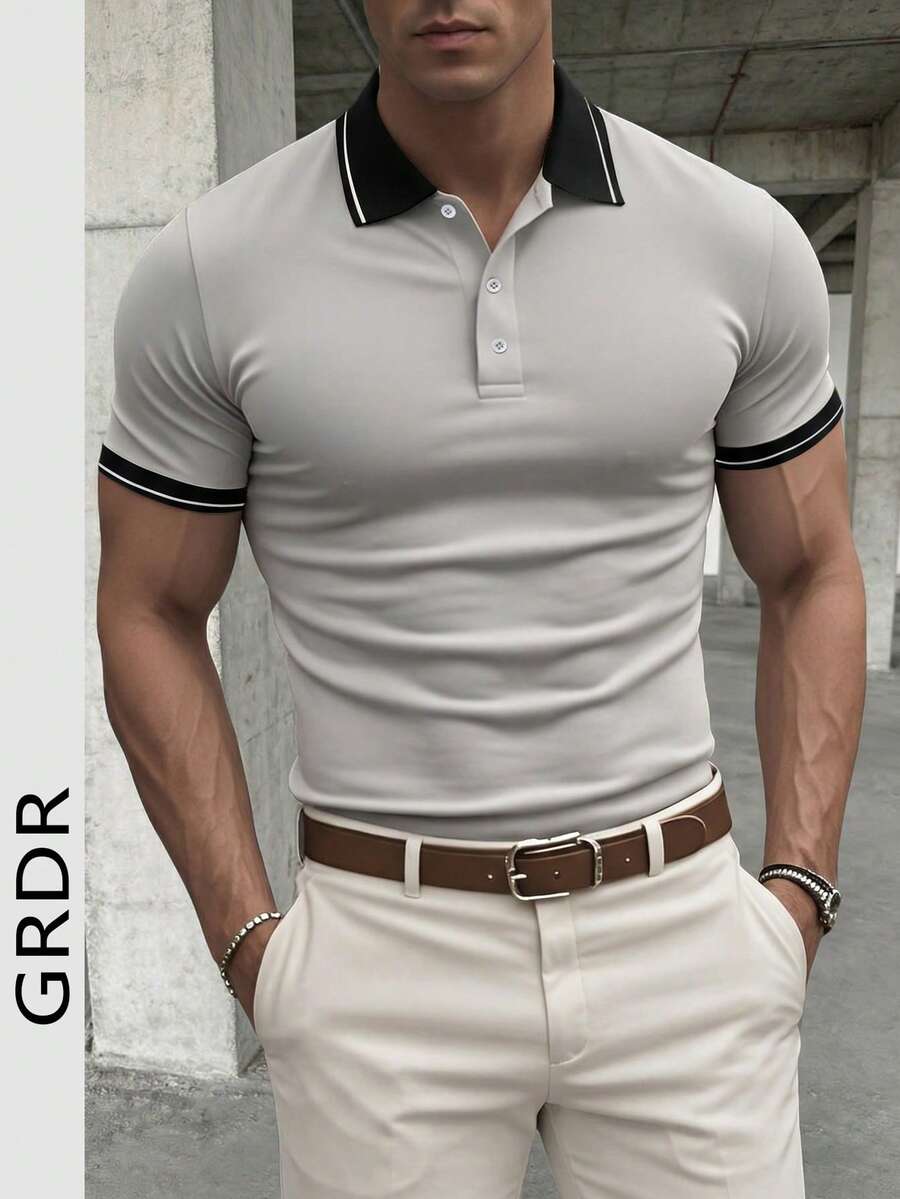 GRDR Men's Casual Solid Color Short Sleeve Polo Shirt For Summer