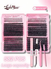1815PCS/651PCS/582PCS Individual Lash Clusters With Lower Lashes, High Capacity Lash Clusters, 30D/50D/80D/100D/120D/15D D Curl, 0.31–0.63inch Mixed Length, Natural Look Extra Thick Wispy Ultra Soft Super Light Reusable Individual Segmented False Eyelashes, DIY Eyelash Extension Kit With Lash Glue, Bond & Seal, Tweezers & Lash Brush, For Self Use At Home Or On-The-Go, Suitable For Daily Life, Wedding, Dating, Party, Music Festival, Travel, Perfect For Halloween, Thanksgiving, Christmas, Valentine's Day, Lash Clusters Kit, Lashes, Eyelashes, Fake Lashes - 黑色 - 查看 11