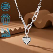 1pc Minimalist 925 Sterling Silver Asymmetric Heart Pendant Necklace, Fashionable For Women, Suitable For Daily, Party, Commute, And Holiday Gift - Silver - View 7