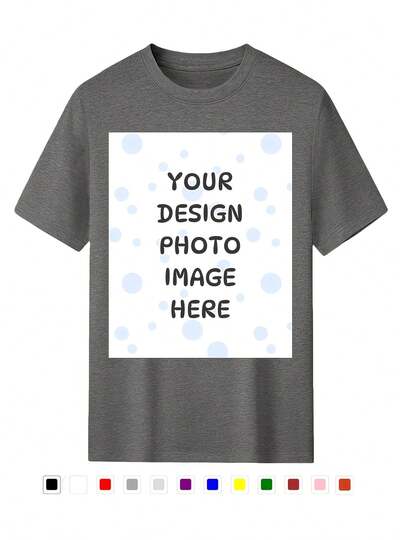 Custom T- Shirt 12 Colors Personalized Print Tee Pure Cotton T Shirt- Add Your Image Photo Design Special Gift- Men Women Adult Unisex Size- Solid Crew Neck Short Sleeve Tee Soft Comfortable Casual Workout Sportswear
