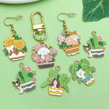 5/12件套可爱狗狗吊坠套装，盆栽狗狗动物珐琅吊坠，适用于DIY珠宝手链项链耳环制作 - 彩色 - 查看 5