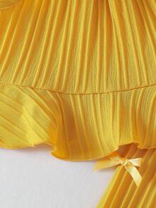 Conjunto de 2 piezas para niñas bebé con top de tirantes finos de unicolor con volantes y lazo, y pantalones rectos, adecuado para salidas diarias en primavera/verano - Amarillo - Ver 8