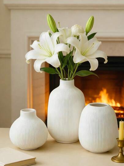 Juego de jarrones con textura de estilo nórdico minimalista - Jarrones para decoración del hogar. Jarrones rústicos beige para flores secas, estantería de la sala de estar y mesa, ornamento interior nórdico moderno, para decoración del hogar, regalo de cumpleaños perfecto para mamá, papá, amigos o jefes, ideal para oficinas, estanterías, salas de estar, soportes de TV, dormitorios y decoración de jardín, decoraciones y regalos de cumpleaños únicos