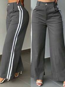 [Elegant & Sexy Pants] Women's Elegant & Sexy Straight-Leg Pants |   Non-Stretch Trousers, Suitable For Office, Party, Daily Wear - Machine Washable, Breathable Fabric, Simple Design, Casual Homewear, Fashion Enthusiast's Choice - Stylishworldwide.Com - 灰色 - 查看 7