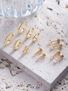 6对镶嵌小锆石的耳环，14K镀金耳骨耳环，精致不锈钢耳钉，适用于耳垂、耳廓、耳屏。 - 金色 - 查看 8