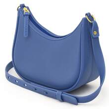 Kit Bolsa Meia Lua Feminina de Ombro Transversal + Carteira Emborrachada Impermeável - Azul - Visão 4