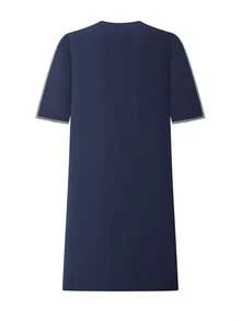 Elegant Moroccan Traditional Style Muslim Men's Kaftan Robe Gandoura Middle Sleeve Thobe For Prayer Traditional Islamic Weddings Wear Festivals Cultrual Clothing North Africa Abaya Traditional Islamic Long Robe - Navy Blue - View 3
