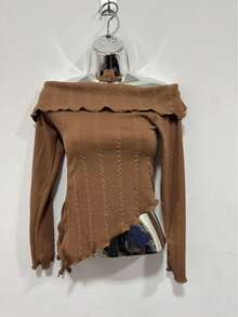 Women's Long Sleeve Off-Shoulder Blouse, One Size - 棕色 - 查看 1