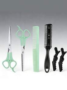 6pcs/Hair Styling Set - Home Hair Cutting Kit, Professional Hairdressing Tools, Straight Scissors + Thinning Scissors + Hair Cutting Comb + Styling Comb + Sectioning Clips, Cut Bangs And Trim Ends At Home, Easy For Beginners To Use - Multicolor - View 12