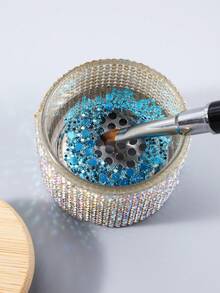 1个专业美甲刷杯，全钻石加厚玻璃洗笔水晶杯带盖网状分层美甲刷清洁杯，返校季，美甲，美甲工具，美甲用品，美甲工具 - 彩色 - 查看 4