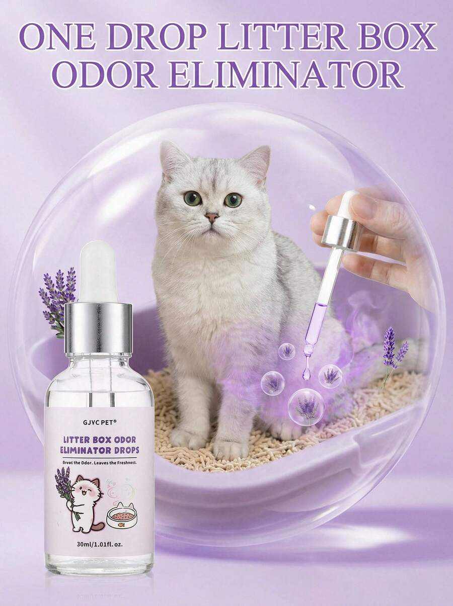 PETSIN 猫砂盆除臭滴剂（1.01 液体盎司） - 瞬间中和顽固的尿液和粪便异味 | 4 种清新香味：玫瑰、椰子、蓝莓、薰衣草 | 适用于猫咪和所有类型的猫砂 - 30毫升 - 查看 1
