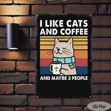 2D Flat Metal Wall Decor "I Like Cats, Coffee, And Maybe Three People" - Humorous Retro European Style Durable Home Bar Decoration, Cafe And Office Wall Hanging, 8.0x 12.0inch , Perfect Gift For Cat And Coffee Lovers, Coffee Bar Decoration, Indoor And Outdoor Universal Sign, 2D Flat - Multiple - View 6