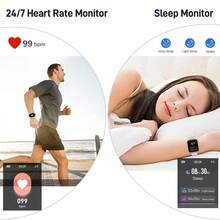 OYIB Sports Smartwatch, 1.69-Inch Touchscreen Display, Supports Message Reminders, With Sleep Monitoring, Exercise Step Counting Functions, Information Reminder Notifications, Compatible With IPhone And Android Phones, Unisex Smart Wristband Fitness Watch, Suitable As A Friend Gift Or Birthday Gift - Black + Blue - View 3