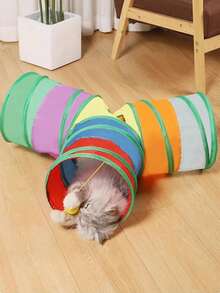Foldable Rainbow Straight-Through Cat Tunnel, Interactive Cat Toy - Multicolor - View 6