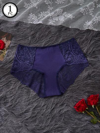 1条女士蕾丝内裤，蕾丝拼接设计女士内衣，女士花卉蕾丝三角裤