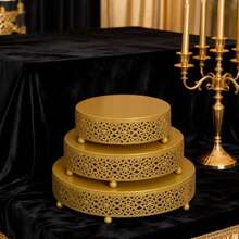 3 Pieces White/Golden Cake Stand Set, 8/10/12 Inch Round Metal Dessert Display Stand Decorative Cake Holder Cupcake Pastry Candy Display Plate For Wedding, Party, Birthday, Event - Vàng - Xem 2