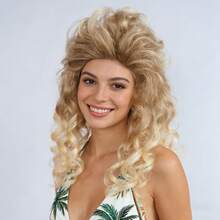20 Inch Blonde Disco Fluffy Synthetic Wavy Cosplay Wig With Dark Roots For Women 80s Hippie Rocking 70s 90s Theme Party, Retro Elegant Princess Wig Shaggy Layered Big Bouffant Curly Vintage Costume Wig For Holiday Birthday Gift For Christmas Decor - Gold - View 2