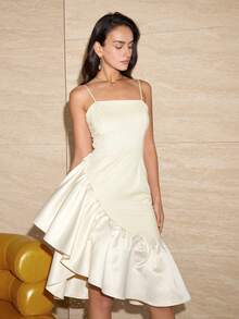 Women's Elegant Solid Color Patchwork Ruffle Hem Backless Dress, Valentine's Day Dress, Spring And Summer Party Wedding - Apricot - View 6