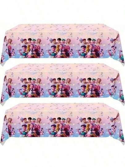 1/2/3pcs K-Pop Girl Group Themed Party Tablecloth, Birthday Party Decoration, Disposable PE Tablecloth, Suitable For K-Pop Fan Party Decoration