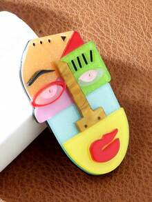 1pc Handmade Acrylic Abstract Portrait Brooch, Geometric Face Design Unisex Fashion Pin - Multicolor 3 - View 3