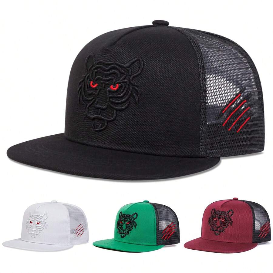 1顶男士老虎刺绣棒球帽，街头时尚休闲棒球帽，适合春季、秋季、旅行、海滩佩戴 - 多色 - 查看 1