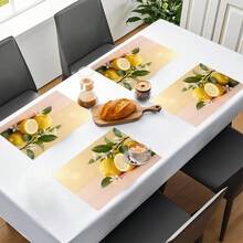 1pc/4pcs/6pcs Lemon Pattern Printed Linen Placemats, Suitable For Dining Table, All Season Decor, Modern Washable Table Mats, Room Decor, Coasters, Kitchen Dining Mats, Indoor Outdoor Party Decoration, Home Decor, Ideal Gift - Multicolor - View 6