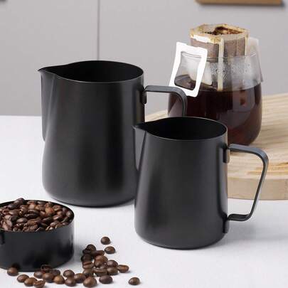 إبريق تبخير الحليب من الفولاذ المقاوم للصدأ، أسود، 350 مل/600 مل، فولاذ مقاوم للصدأ 304، إبريق فن اللاتيه، خفاقة حليب القهوة، تصميم منصهر، كوب قياس القهوة اليدوية، أداة قهوة محترفة للمنزل