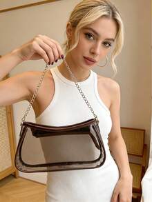 Summer Clear Bag For Stadium Events Chain Shoulder Bag PVC Transparent Bag Jelly Black Purse Handbag Beach Bag Stadium Bag For Travel Birthday Gift - Multicolor - View 8
