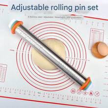 17-Inch Adjustable Stainless Steel Rolling Pin & Pastry Mat Set - Silver - View 6