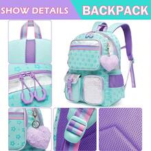 Aesthetic Cute Backpack For Elementary To Teen Girls - 8-10 Years Old Kids Bookbag - 星綠色 3 件裝 - 查看 5