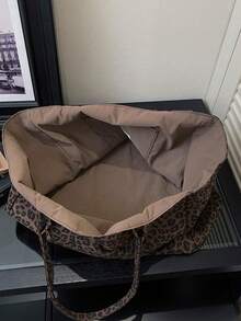 Bolso Tote de Gran Capacidad con Diseño Marrón, Gancho Externo para Taza de Café, Parte Superior con Estampado de Leopardo, Doble Correa para el Hombro y Llavero - Marrón - Ver 6