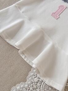 Baby Girls Casual Sweet Letter Applique White Dress, Spring/Summer - White - View 11
