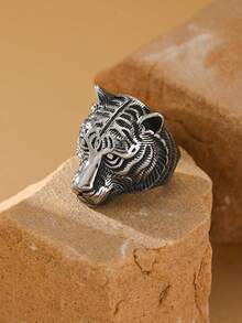 1枚不锈钢镀18K金复古虎头图案男士戒指 时尚首饰 - 虎頭 - 查看 17