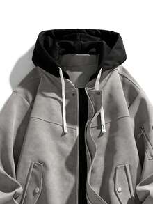 Chaqueta de cuero de motocicleta con capucha, corte holgado para hombre, nueva colección de otoño/invierno - Gris - Ver 3