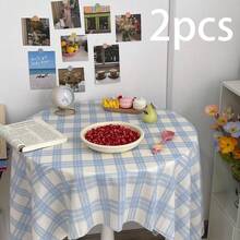 1 pieza/2 piezas Mantel a cuadros azul apagado estilo nórdico, adecuado para mesa de comedor, escritorio de dormitorio de estudiante, fondo de fotografía - Multicolor - Ver 15