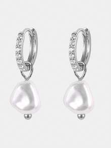 1pc S925 Sterling Silver Inlaid Pearl & Zirconia Navel Ring, Suitable For Daily Wear, Parties, Banquets And Other Occasions - Pearl - View 2