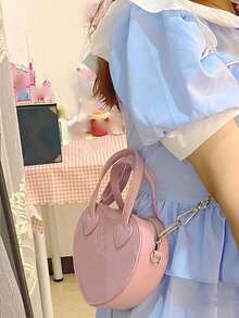 Sweet Girl Crossbody Bag, Playful Heart-Shaped Handbag, Mini Phone Pouch - Pink - View 3
