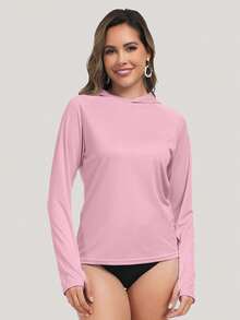 4 Pieces Of Women's Sun Protection Hoodies, Hooded UV Resistant Long Sleeved T-Shirts, Quick Drying Lightweight Sun Protection Hoodies, Breathable And Elastic Hiking Shirts, Long Sleeved Running And Outdoor Exercise Shirts,100% Polyester - 彩色 - 查看 3